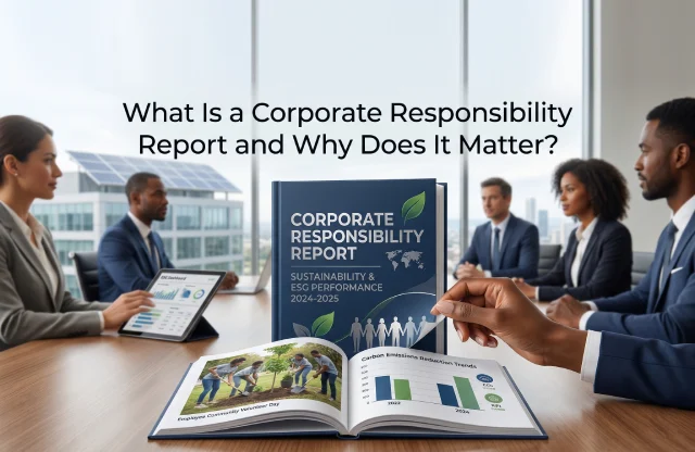 Corporate responsibility report showing environmental and social performance data | Report Yak Blog
